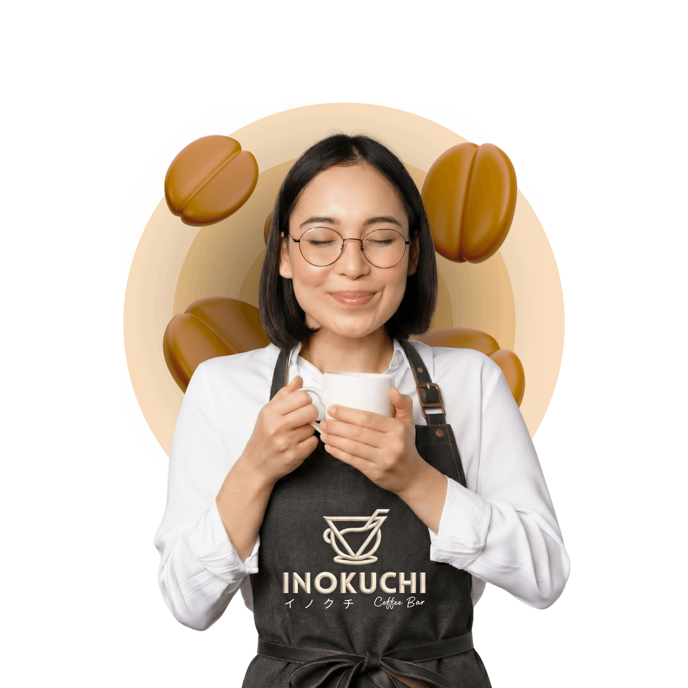 Inokuchi barista holding a freshly brewed cup of coffee
