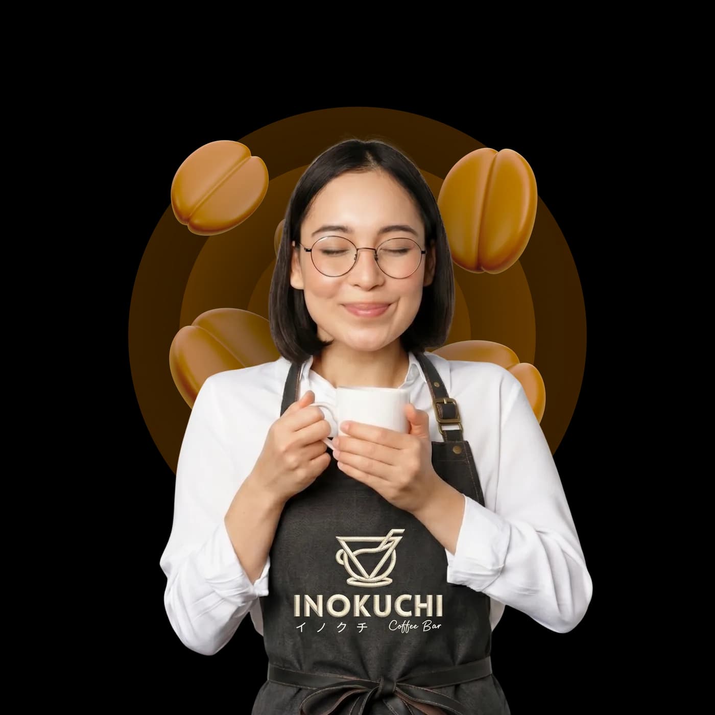 Inokuchi barista holding a freshly brewed cup of coffee